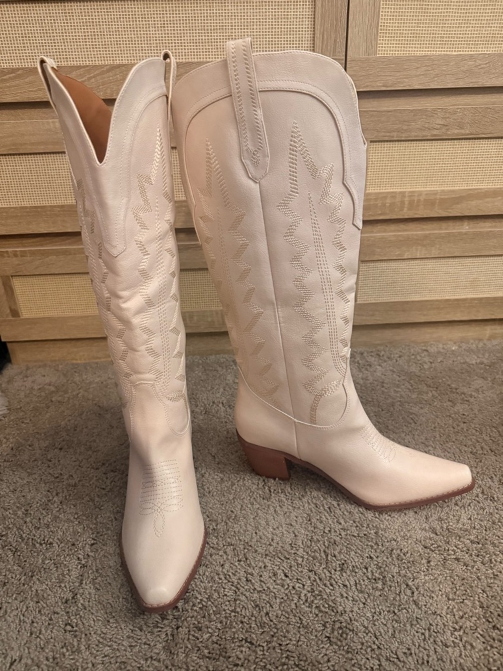 Classic Cream Western Knee-High Boots for Women